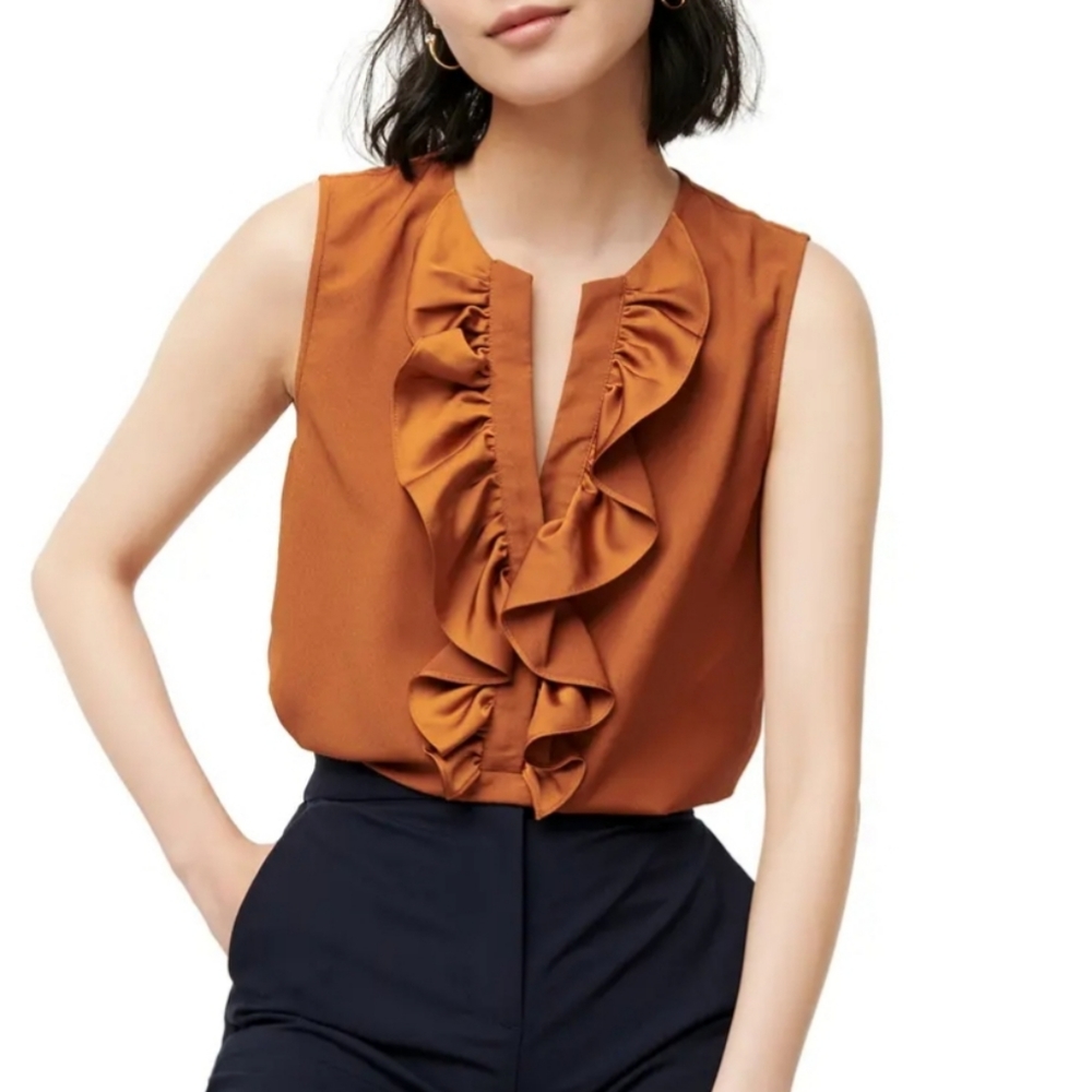 J. Crew Ruffle Front Top in Crepe Satin